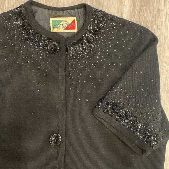 Women Cardigan 10 Holiday Party Layering Sequin Wool Retro Glam Statement - Picture 2 of 8